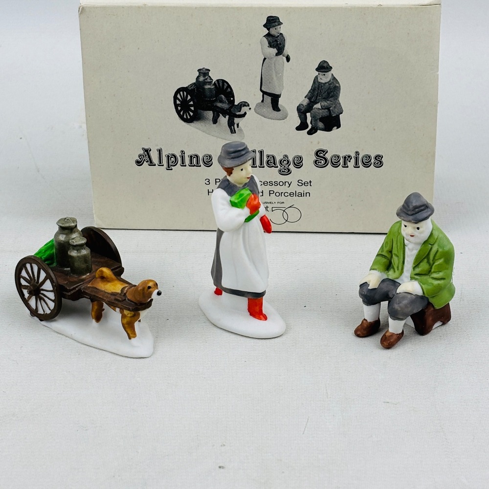 Department 56 Alpine Villagers 3 Piece Village Accessory Set Man Woman Dog 65420